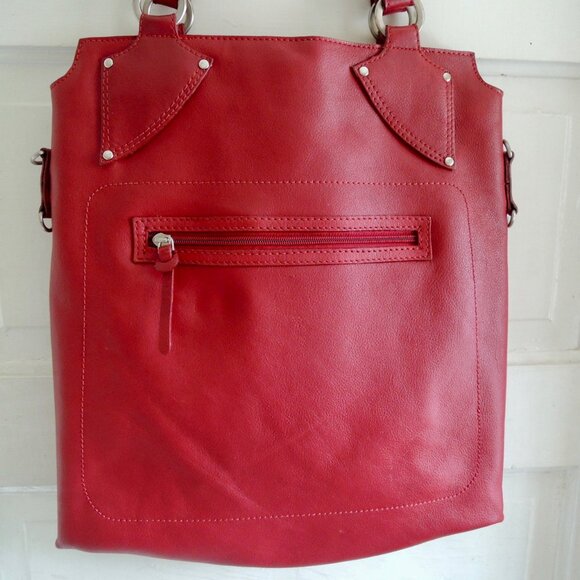 Cristian Red Italian Leather Shoulder Bag Satchel - Picture 2 of 14